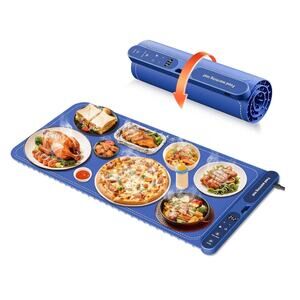 Blue 22x15 Food Warming Mat Silicone Buffet Tray 7 Temp Timer